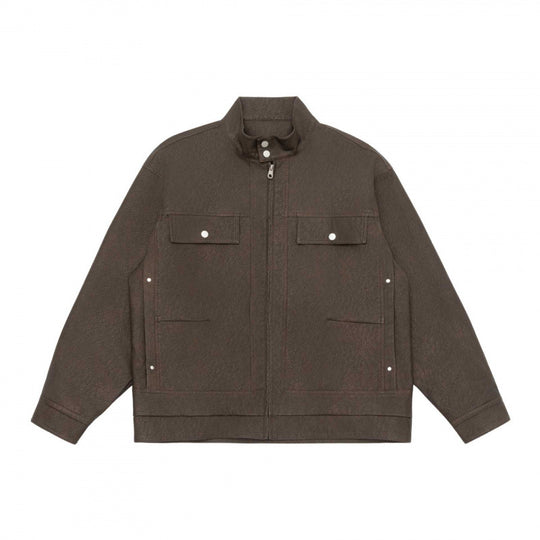Unisex Boxy-Hemdjacke im Worker‑Stil mit Stehkragen, Frontreißverschluss und Pattentaschen Nord Taschen