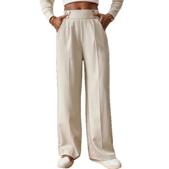 Damen Elegante und luftige Hochbundhose mit weitem Bein und praktischen Taschen
