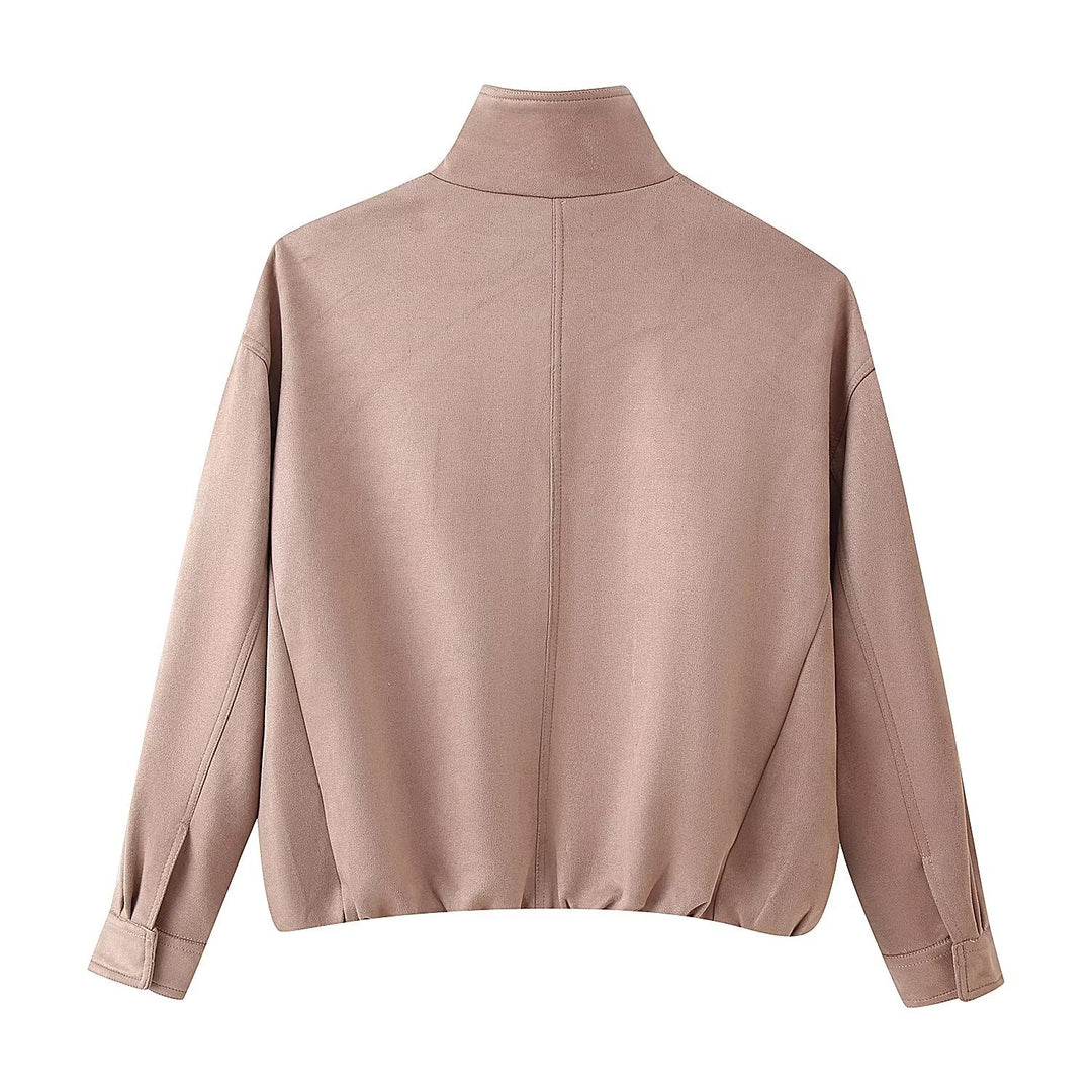 Damen Boxy-Kurzjacke mit hohem Funnelkragen und verdeckter Reißverschlussleiste Nord Taschen