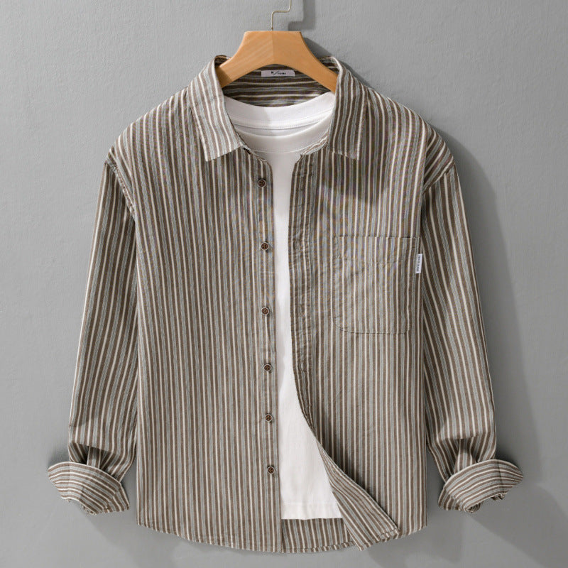 Herren Leichtes gestreiftes Hemd‑Overshirt aus Leinen‑Baumwollmix mit Relaxed‑Fit und aufgesetzter Brusttasche Nord Taschen