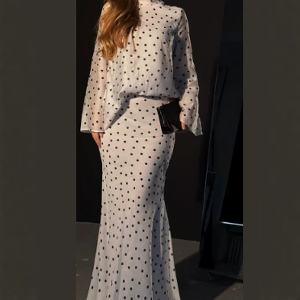 Damen Maxikleid mit taillenbetonter Meerjungfrauen-Silhouette und Tupfenprint Nord Taschen