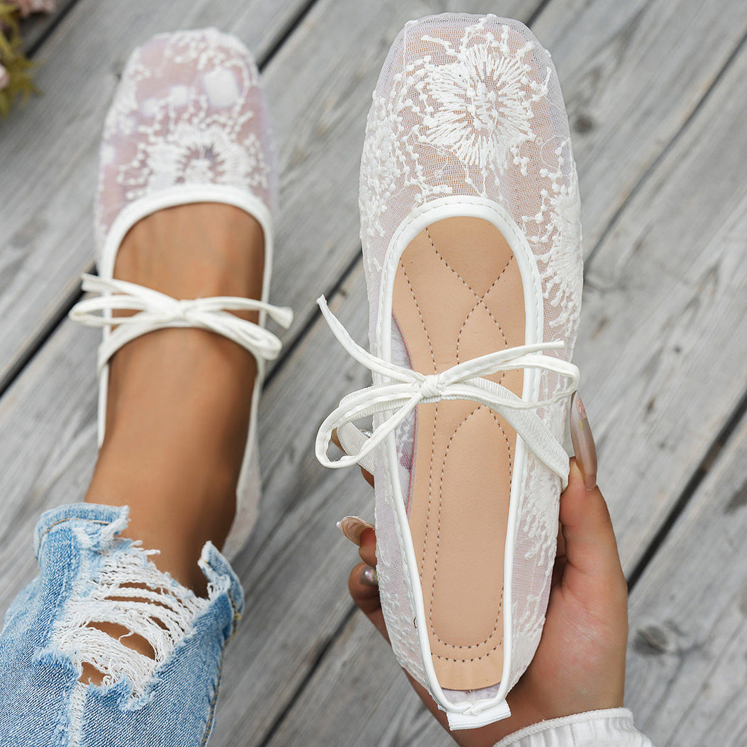 Damen elegante Ballerinas mit floralen Applikationen und rutschfester Sohle