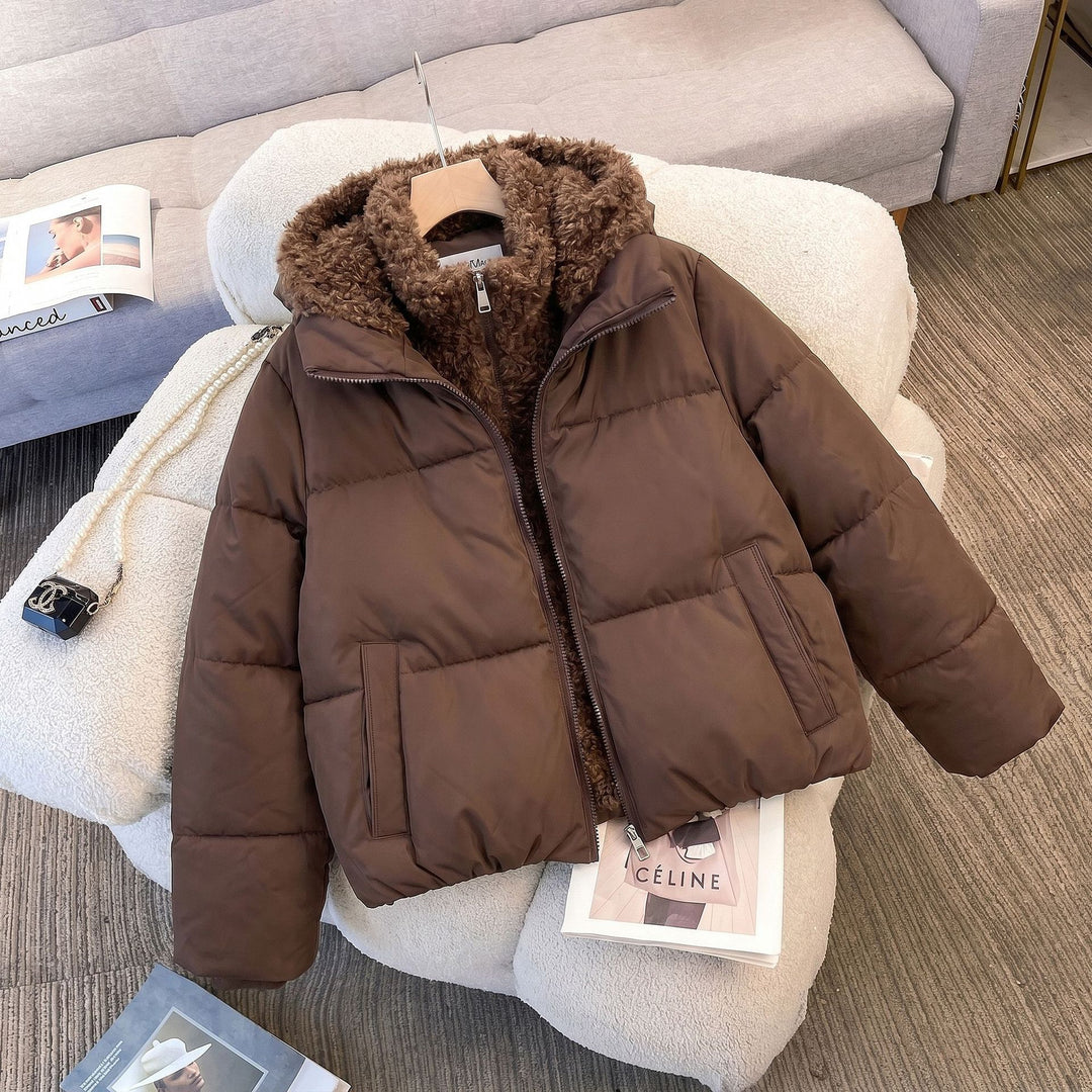 Damen nan kompakte Steppjacke mit Sherpa-Innenkapuze, wärmender Thermoisolierung und verdecktem Zweiwege-Reißverschluss Nord Taschen