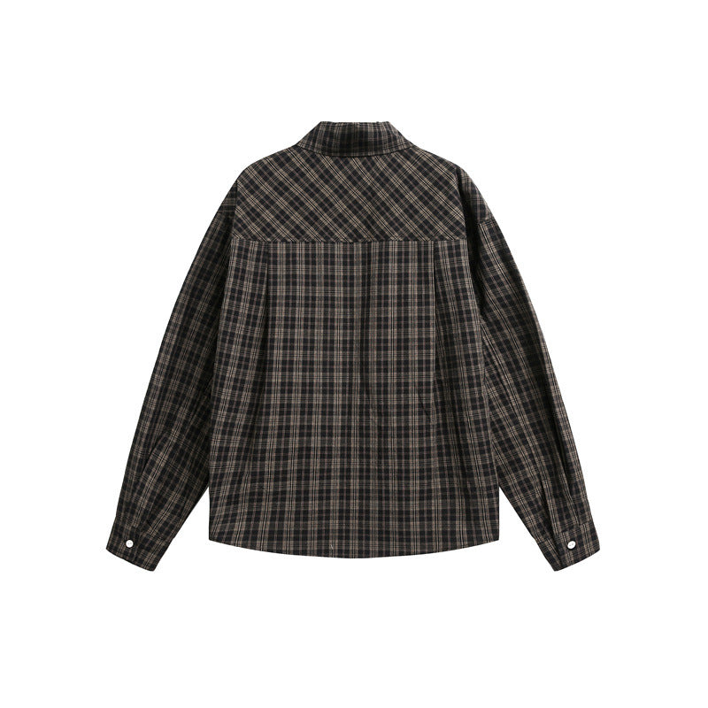 Damen Karierte Oversize-Hemdbluse mit Brusttasche und dekorativem Schriftprint Nord Taschen