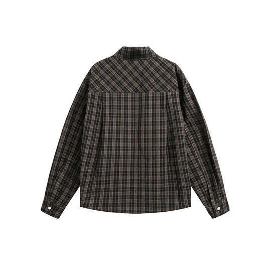 Damen Karierte Oversize-Hemdbluse mit Brusttasche und dekorativem Schriftprint Nord Taschen