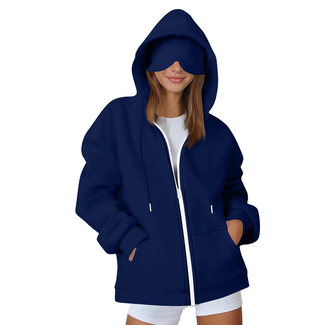 Damen Oversize-Kapuzenjacke mit integrierter Augenmaske und Reißverschluss Nord Taschen