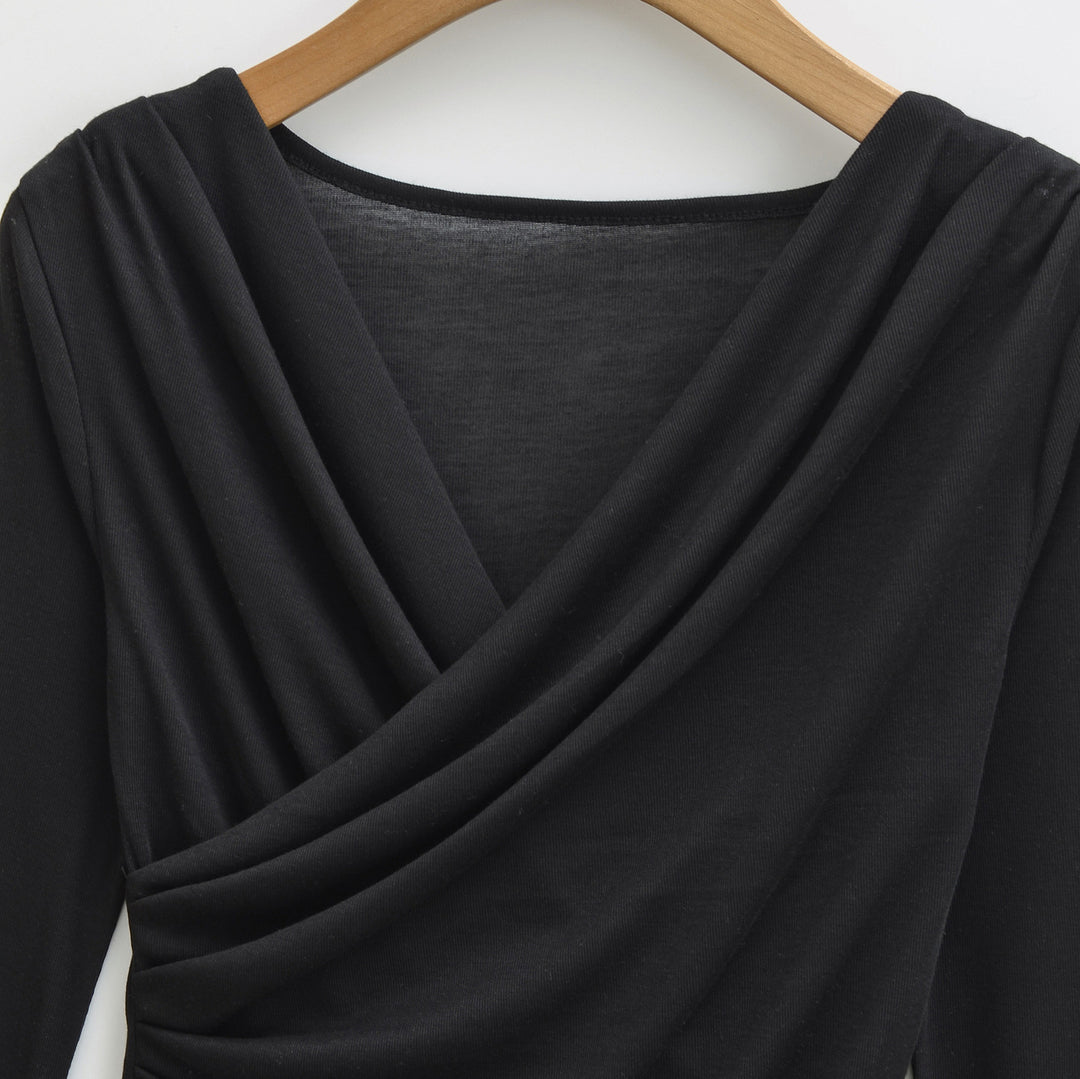 Damen Drapiertes Longsleeve mit V-Ausschnitt und seitlicher Raffung Nord Taschen
