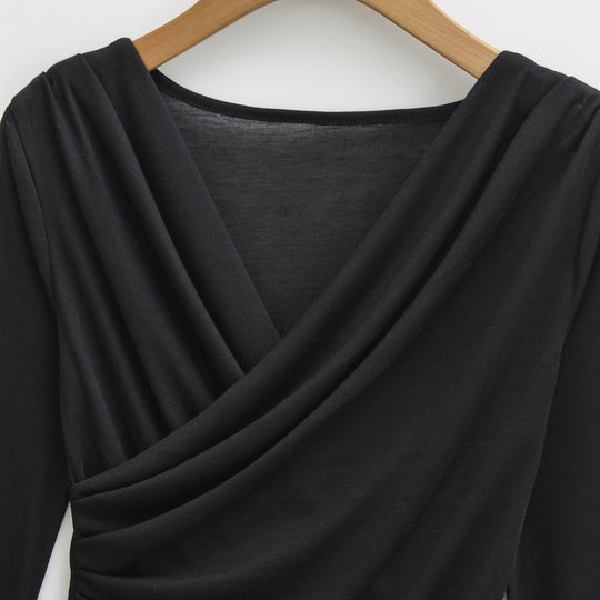 Damen Drapiertes Longsleeve mit V-Ausschnitt und seitlicher Raffung Nord Taschen