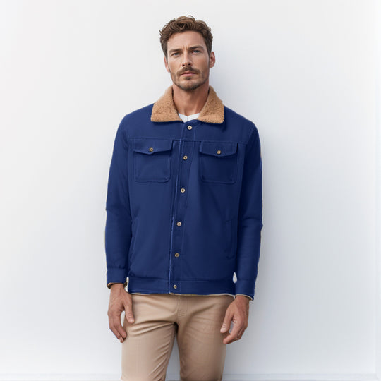 Herren Workwear-Jacke mit Teddykragen und Druckknopfleiste Nord Taschen