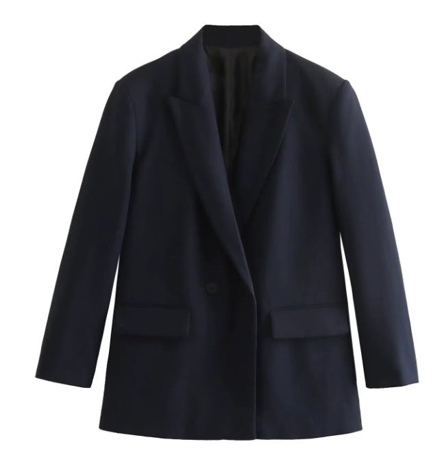 Damen 100+ geradliniger Longline Blazer mit Reverskragen, doppelreihiger Optik und Pattentaschen Nord Taschen
