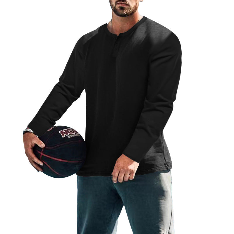 Herren langärmliges Henley-Shirt mit strukturiertem Stoff und praktischen Knopfdetails
