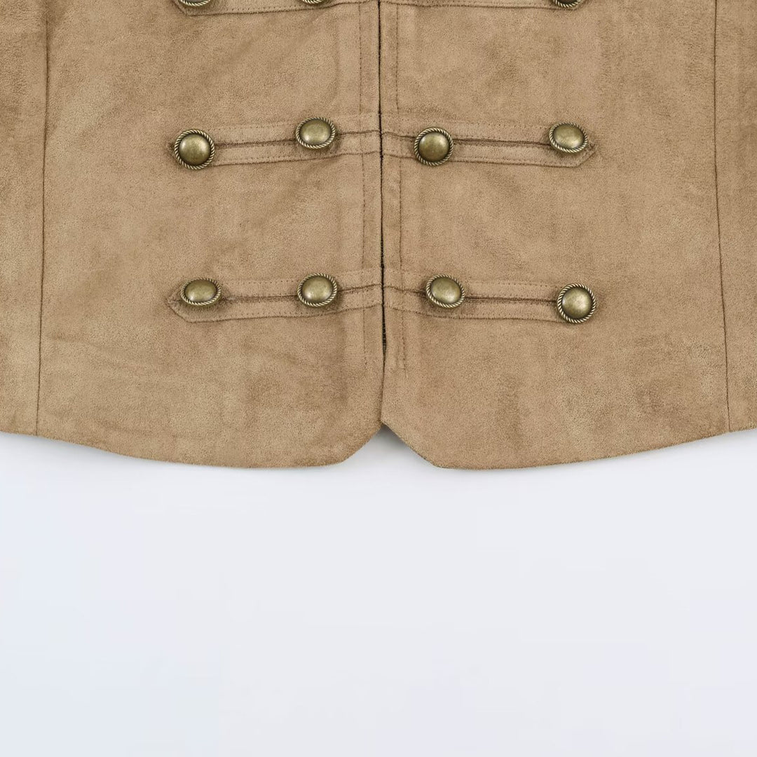 Damen Kurzes Militärjackett aus Velourslederimitat mit Stehkragen und Zierknopfleiste Nord Taschen