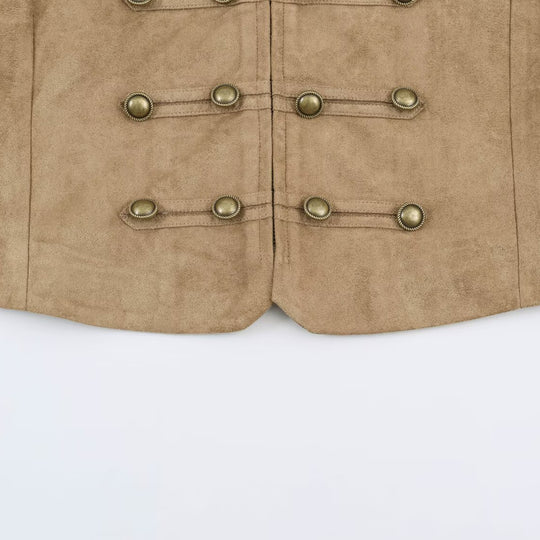 Damen Kurzes Militärjackett aus Velourslederimitat mit Stehkragen und Zierknopfleiste Nord Taschen