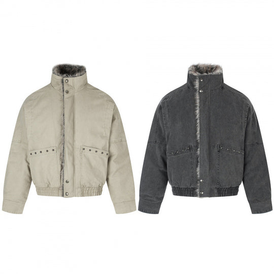 Damen Kurz geschnittene Cord‑Optik Blousonjacke mit Kunstfellfutter und hohem Stehkragen Nord Taschen