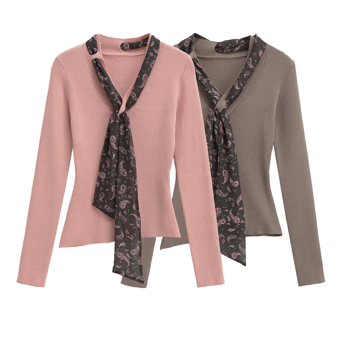 Damen Feinstrickpullover mit eingefädeltem Paisley-Schal Nord Taschen