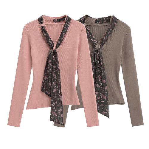 Damen Feinstrickpullover mit eingefädeltem Paisley-Schal Nord Taschen