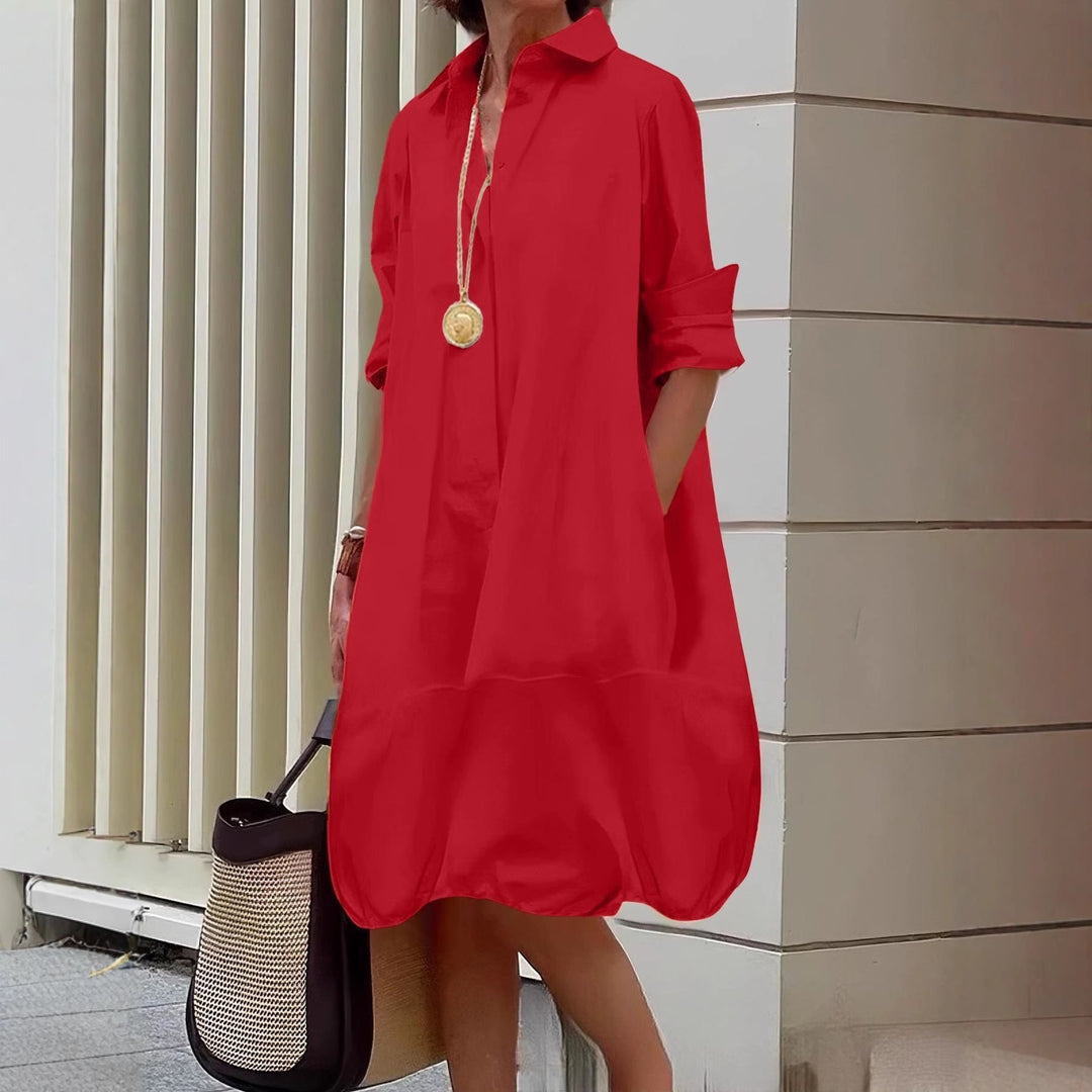 Damen Lässiges Hemdblusenkleid mit weit geschnittenem Saum Nord Taschen
