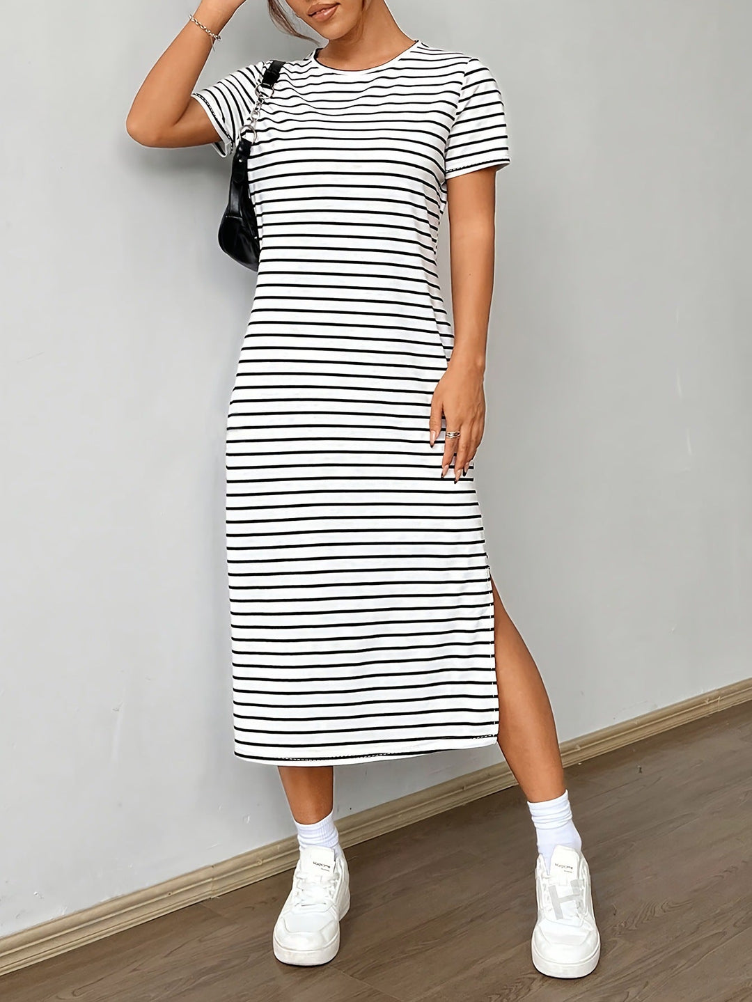 Damen Streifen-Maxikleid aus weichem Jersey