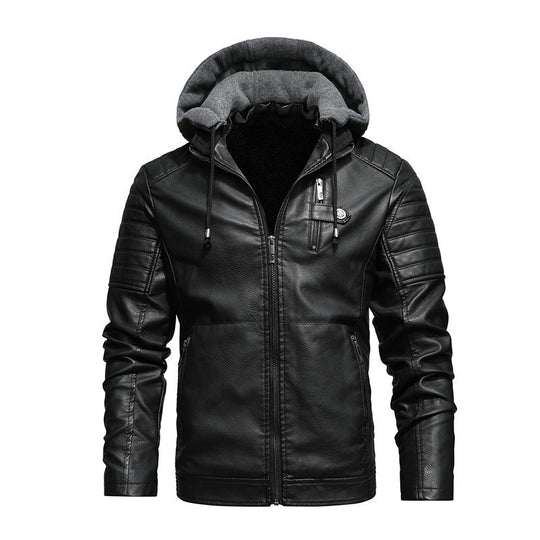 Herren Kunstleder-Hoodie-Blouson mit Teddyfutter, gesteppter Ärmelpasse und Kapuzenlayer Nord Taschen
