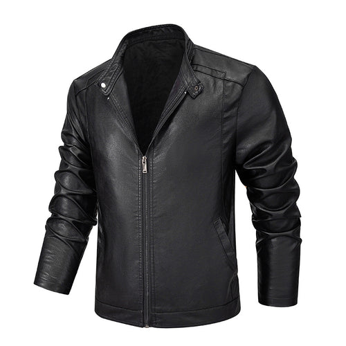 Herren Slim-Fit Kunstleder-Reißverschlussjacke mit Stehkragen und Nahtpaneelen Nord Taschen
