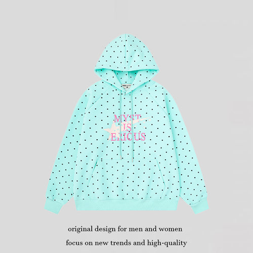 Damen Oversize-Kapuzenpullover mit Polka-Dot-Allover, Kängurutasche und Stern-Grafik Nord Taschen