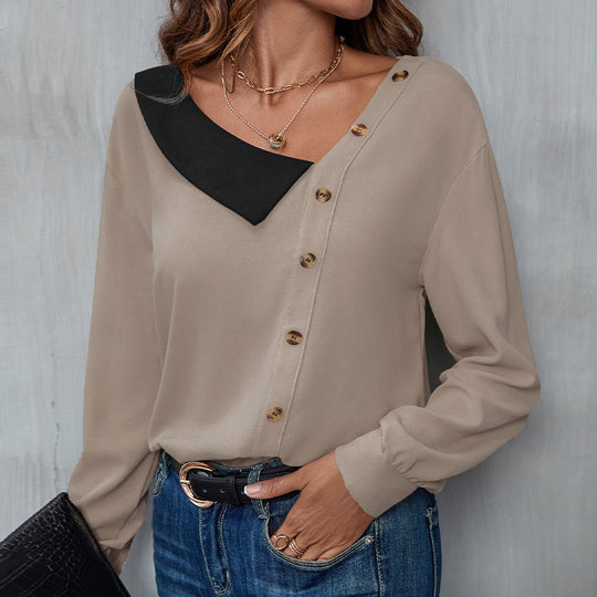 Damen Elegante Bluse mit asymmetrischem Kragen und Knopfdetails Nord Taschen