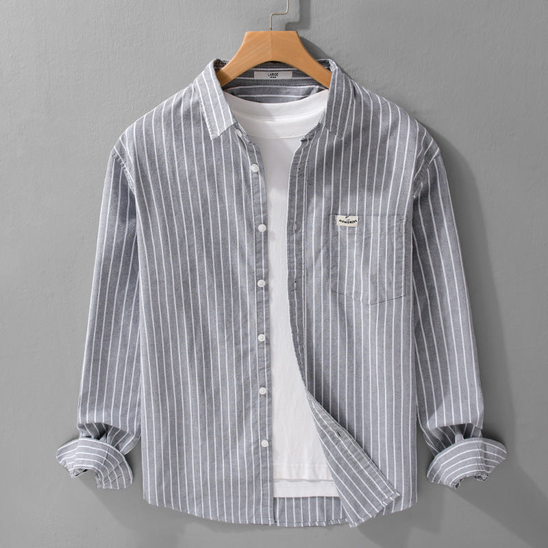 Herren Gestreiftes Layering-Overshirt aus softem Baumwollmix mit Kentkragen und aufgesetzter Brusttasche Nord Taschen