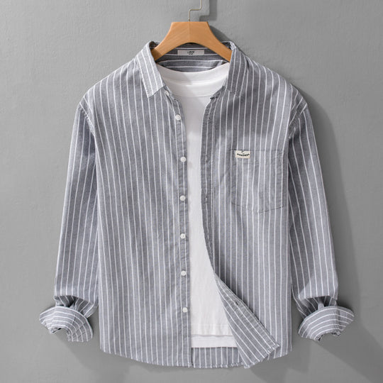 Herren Gestreiftes Layering-Overshirt aus softem Baumwollmix mit Kentkragen und aufgesetzter Brusttasche Nord Taschen