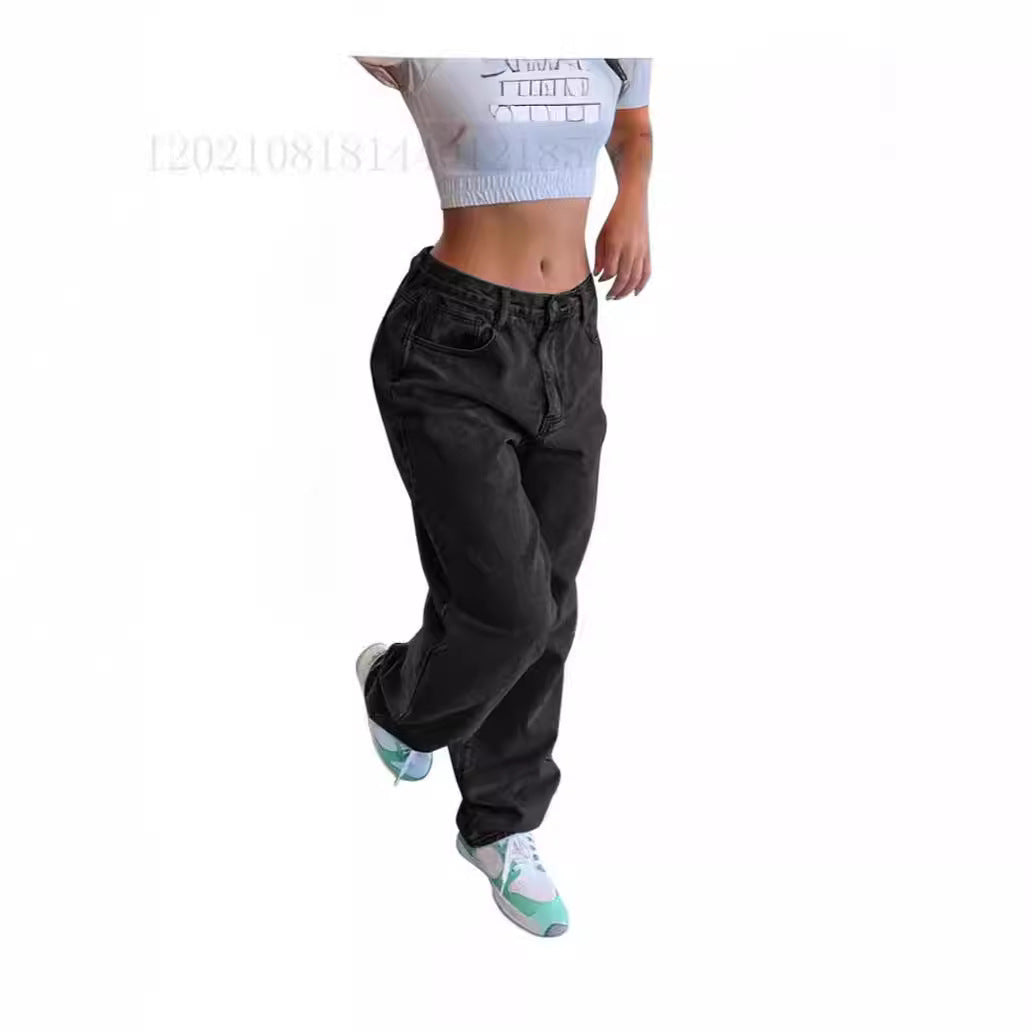 Damen relaxed-fit Baggy-Jeans mit hoher Taille und tiefem Schritt Nord Taschen