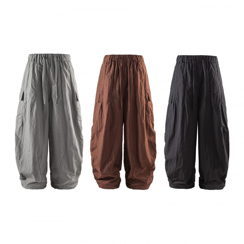 Unisex Weite Cropped Cargo-Hose mit elastischem Bund, Tunnelzug und aufgesetzten Taschen Nord Taschen
