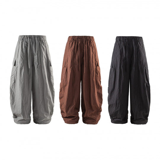 Unisex Weite Cropped Cargo-Hose mit elastischem Bund, Tunnelzug und aufgesetzten Taschen Nord Taschen