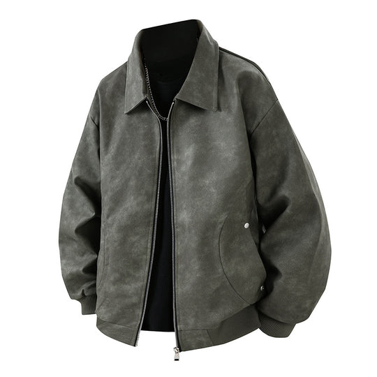Herren Boxy Oversize-Überhemdjacke in Veloursleder-Optik mit Hemdkragen & Zwei-Wege-Reißverschluss Nord Taschen