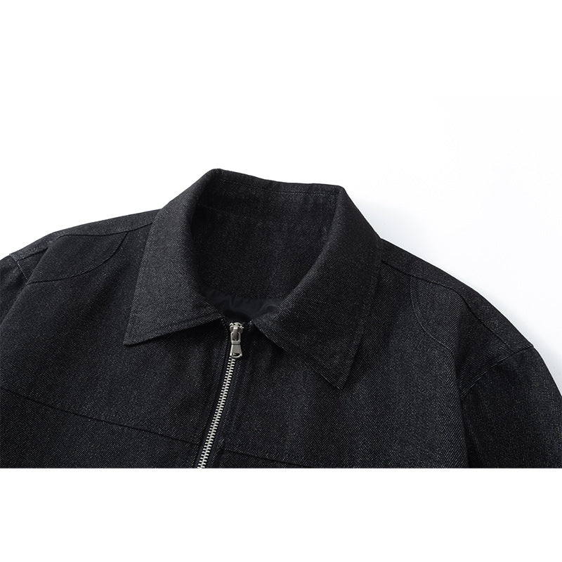 Herren Boxy-Überjacke mit Vintage-Denim-Optik, durchgehendem Metallreißverschluss und seitlichen Zipper-Taschen Nord Taschen