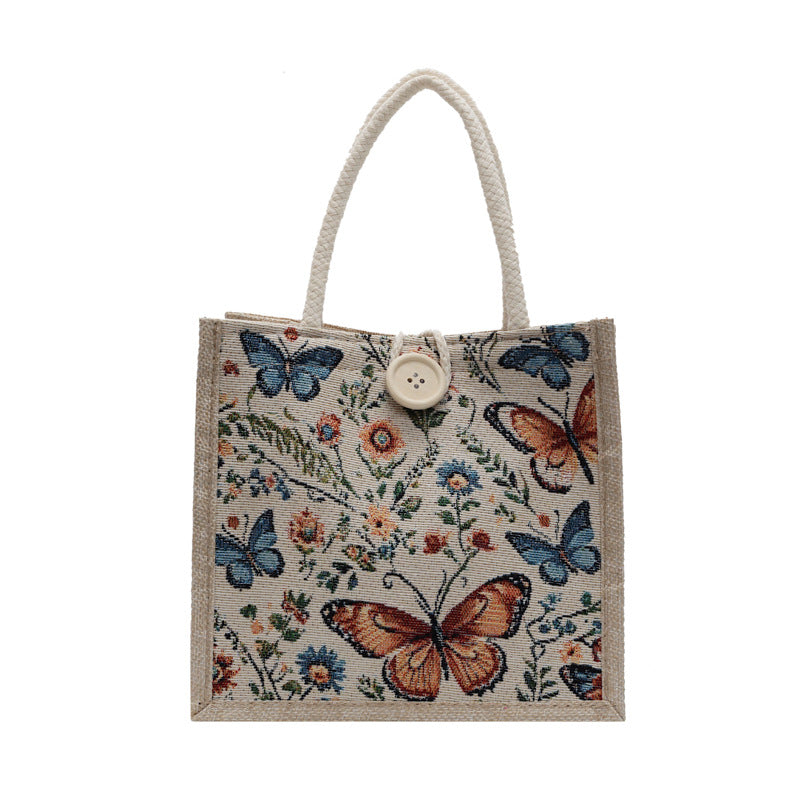 Damen Jute-Tragetasche mit buntem Schmetterlingsdesign und stabilen Griffen Nord Taschen