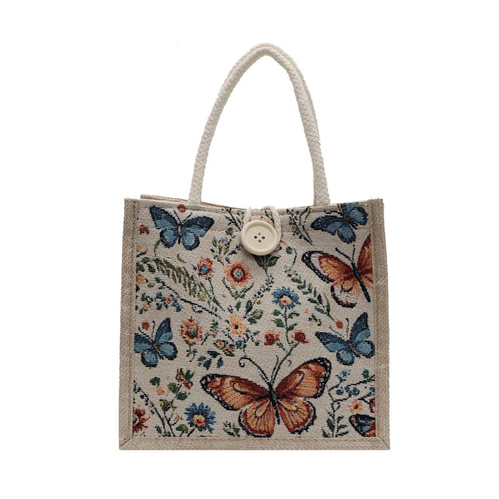 Damen Jute-Tragetasche mit buntem Schmetterlingsdesign und stabilen Griffen Nord Taschen