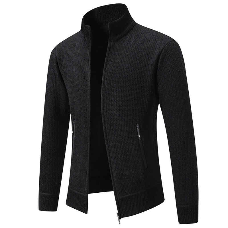 Herren Texturierter Zip-Strickcardigan mit Stehkragen, Waffelstruktur und Reißverschlusstaschen Nord Taschen