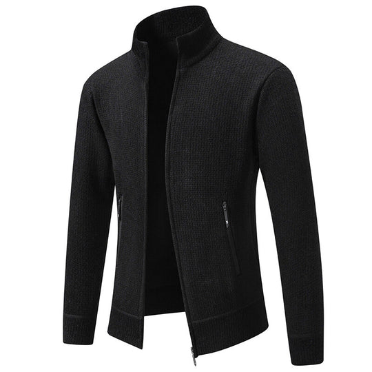 Herren Texturierter Zip-Strickcardigan mit Stehkragen, Waffelstruktur und Reißverschlusstaschen Nord Taschen