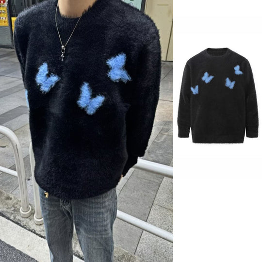 Damen Weicher Pullover mit geflocktem Schmetterlingsdesign Nord Taschen