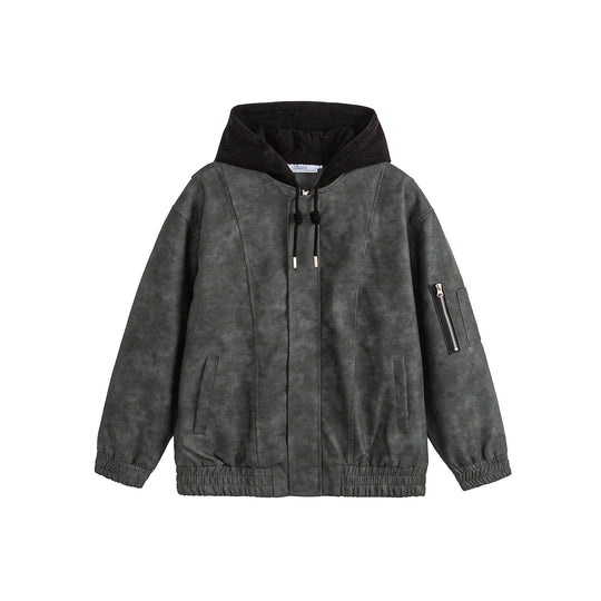 Unisex Boxy-wattierte Kapuzen‑Bomberjacke mit Veloursoptik, Cordkragen und Ärmel‑Zip Nord Taschen