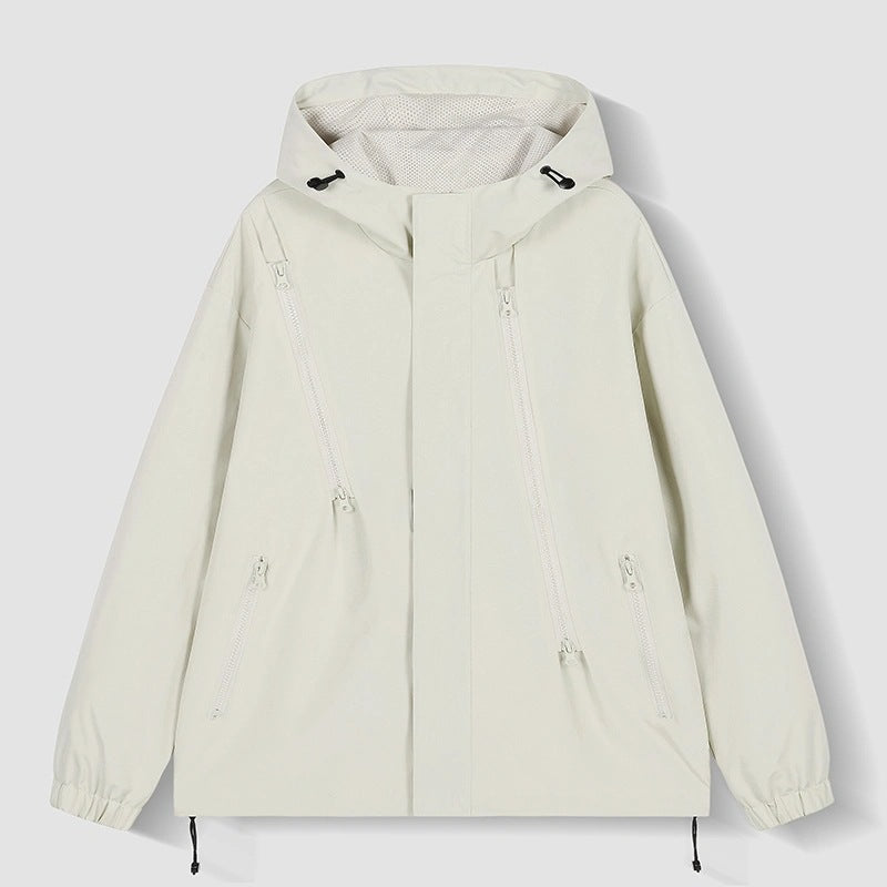 Damen Kurze technische Kapuzenjacke mit asymmetrischen Reißverschlüssen & Kordelzug Nord Taschen