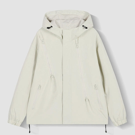 Damen Kurze technische Kapuzenjacke mit asymmetrischen Reißverschlüssen & Kordelzug Nord Taschen
