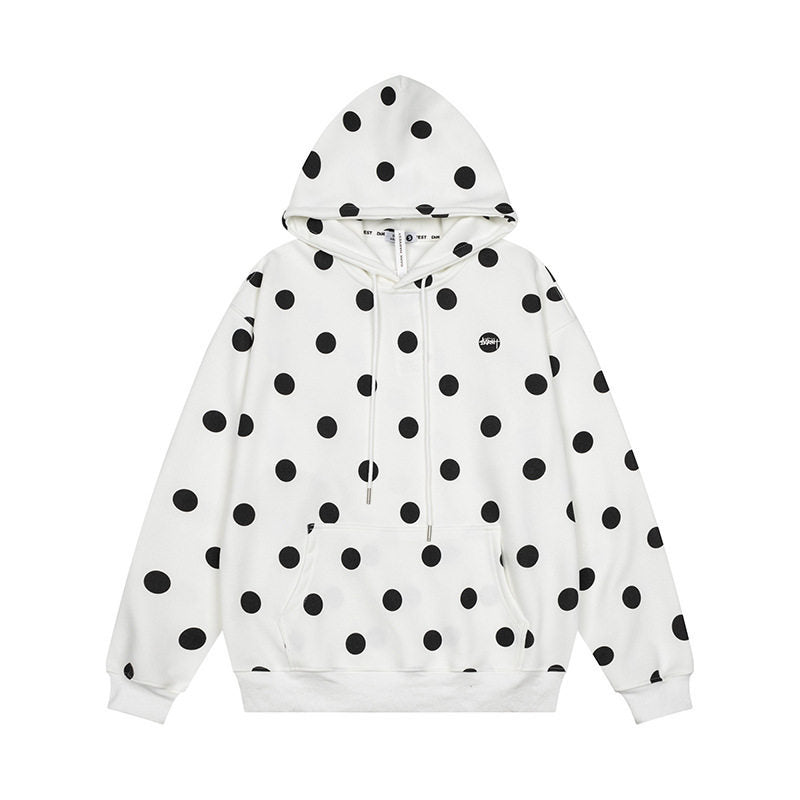 Damen Oversize-Kapuzenpullover mit Polka-Dot-Allover und Kängurutasche Nord Taschen