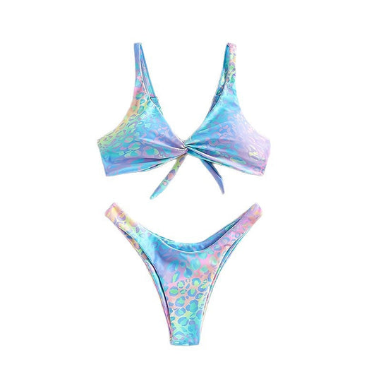 Damen Triangle-Bikini mit modernem Leopardenmuster und verspieltem Knoten