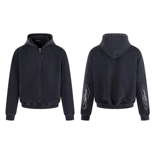 Herren Kurz geschnittene Zip‑Kapuzenjacke aus Velours mit Nietenbesetzter Kapuze Nord Taschen