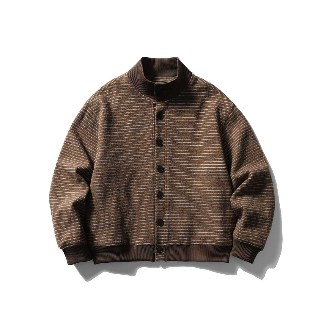 Herren Gestreifter Blouson im Boxy‑Cut mit Rippenkragen und Knopffront Nord Taschen