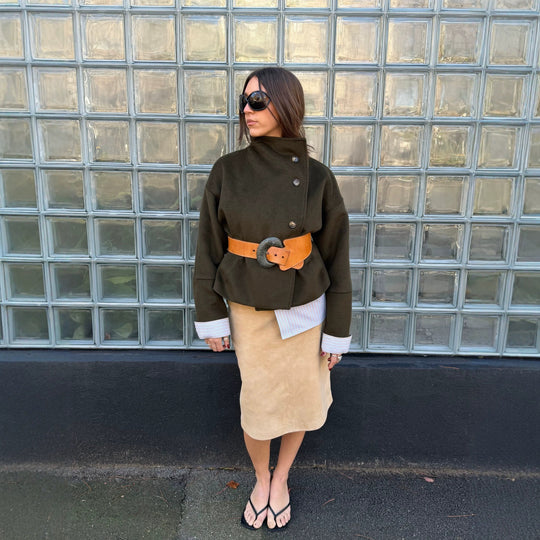 Damen Kurzer Wollmix‑Mantel mit asymmetrischer Knopfleiste und Stehkragen Nord Taschen