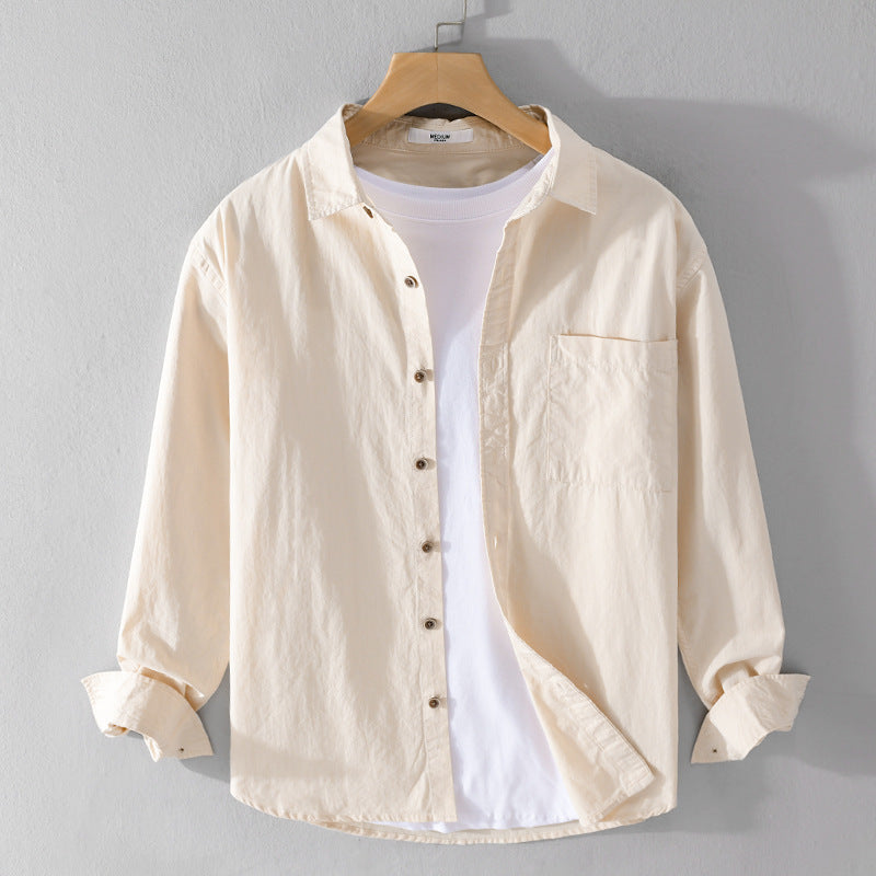 Herren Leichtes Baumwoll-Layering-Overshirt mit Kentkragen, Holzknöpfen und aufgesetzter Brusttasche Nord Taschen