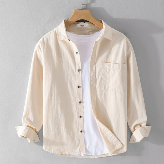 Herren Leichtes Baumwoll-Layering-Overshirt mit Kentkragen, Holzknöpfen und aufgesetzter Brusttasche Nord Taschen