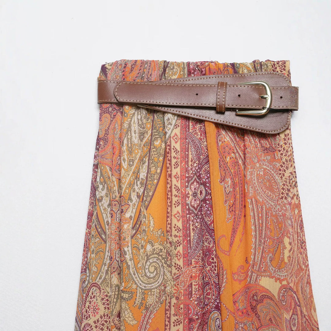 Damen Maxirock mit Paisley‑Print, fließendem A‑Linien‑Schnitt und Taillengürtel Nord Taschen
