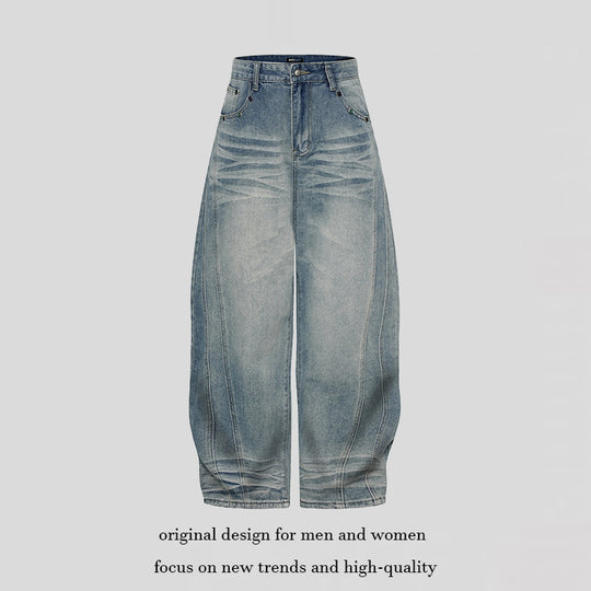 Damen Weite High‑Waist Ballon-Jeans mit Ziernähten Nord Taschen
